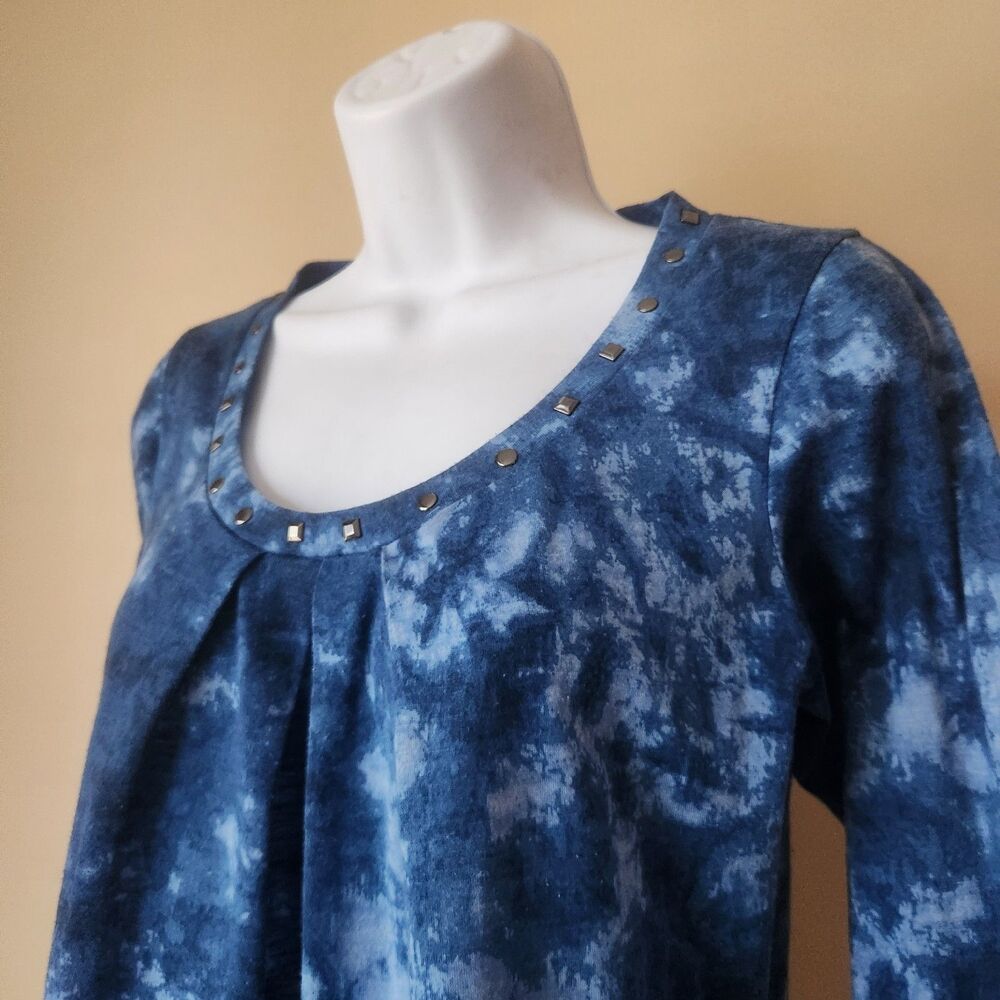 Self Esteem Woman's Tie Dye Studded Blue Blouse, Medium - Picture 2 of 5